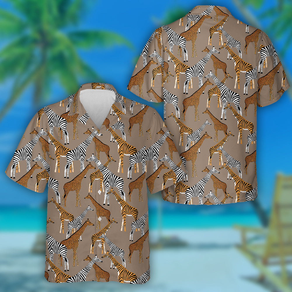 Wild Animals Giraffes With Zebra Leopard And Tiger Coloring Hawaiian Shirt, Hawaiian Shirt Gift, Christmas Gift