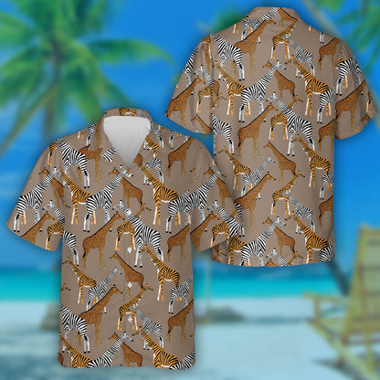 Wild Animals Giraffes With Zebra Leopard And Tiger Coloring Hawaiian Shirt, Hawaiian Shirt Gift, Christmas Gift