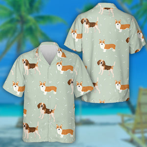 Grey Cute Beagle And Corgi Dogs Hawaiian Shirt,Hawaiian Shirt Gift, Christmas Gift