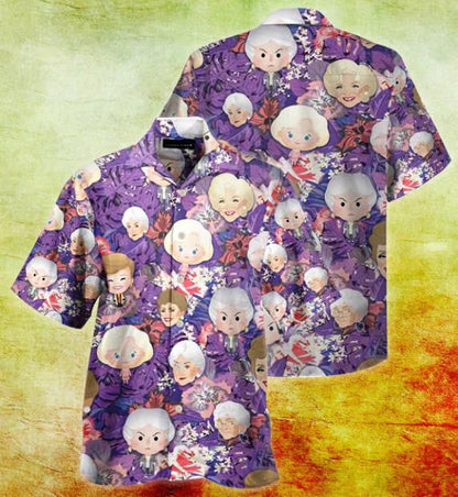 The Golden Girl Cute Cartoon Pattern Purple Theme Hawaiian Shirt, Hawaiian Shirt Gift, Christmas Gift