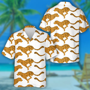 Wild Animals Leopard In Simple Cartoon And Tropical Leaves Hawaiian Shirt, Hawaiian Shirt Gift, Christmas Gift