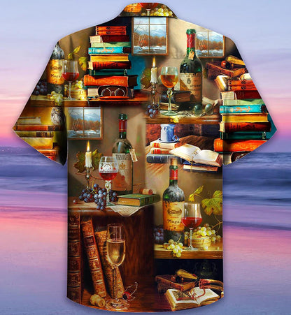 Book And The Smell Of Fine Drink Themed Design Hawaiian Shirt, Hawaiian Shirt Gift, Christmas Gift