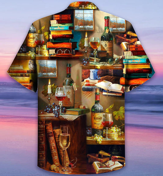 Book And The Smell Of Fine Drink Themed Design Hawaiian Shirt, Hawaiian Shirt Gift, Christmas Gift
