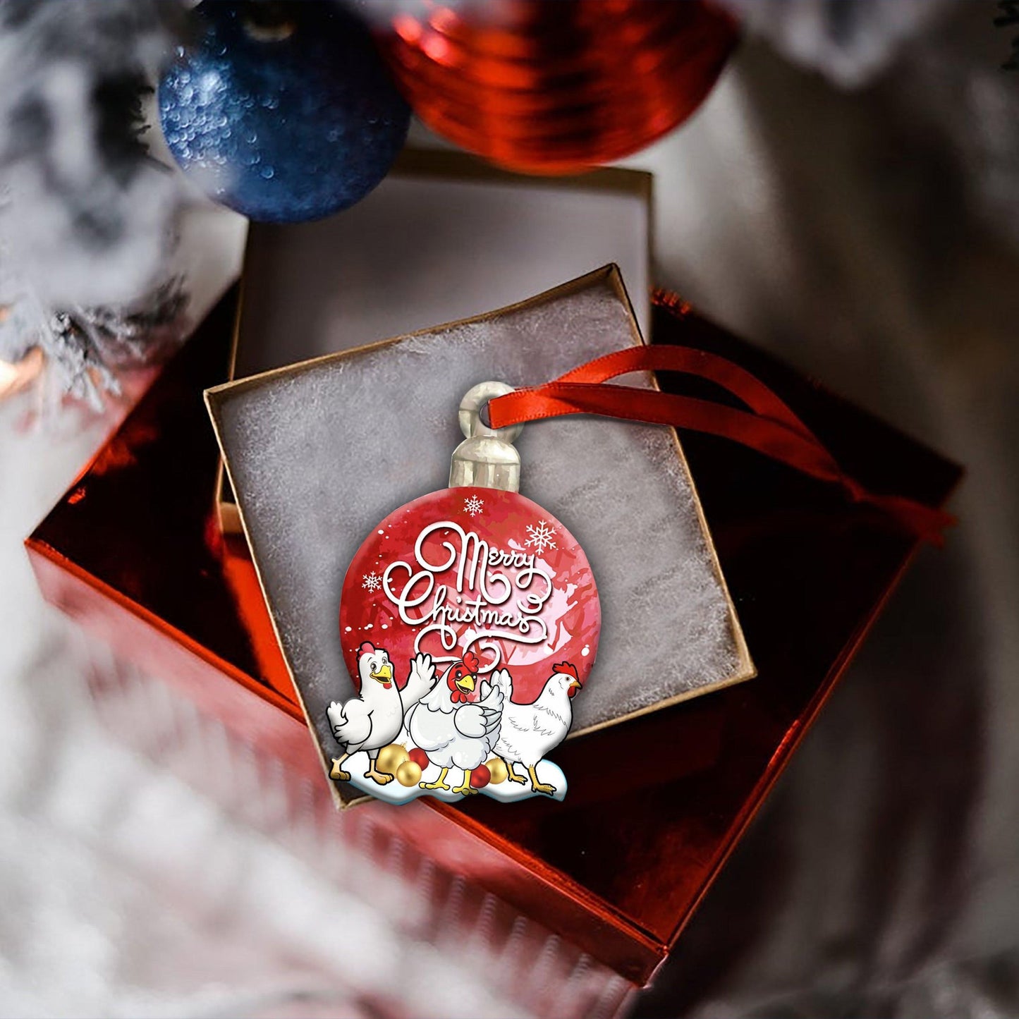 Chicken Christmas Ball Shape Ornament, Happy Christmas Ornament, Christmas Gift, Christmas Decoration