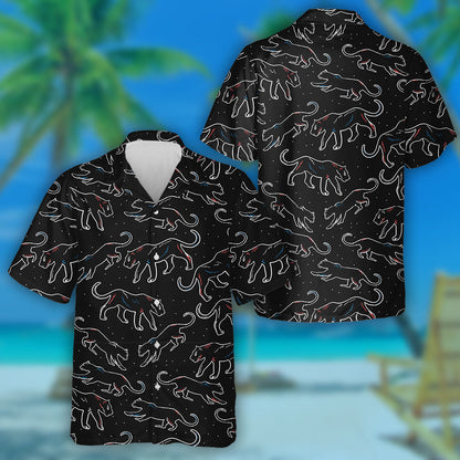 Trendy Animal Fashionable Wild Leopard Black Background Hawaiian Shirt, Hawaiian Shirt Gift, Christmas Gift