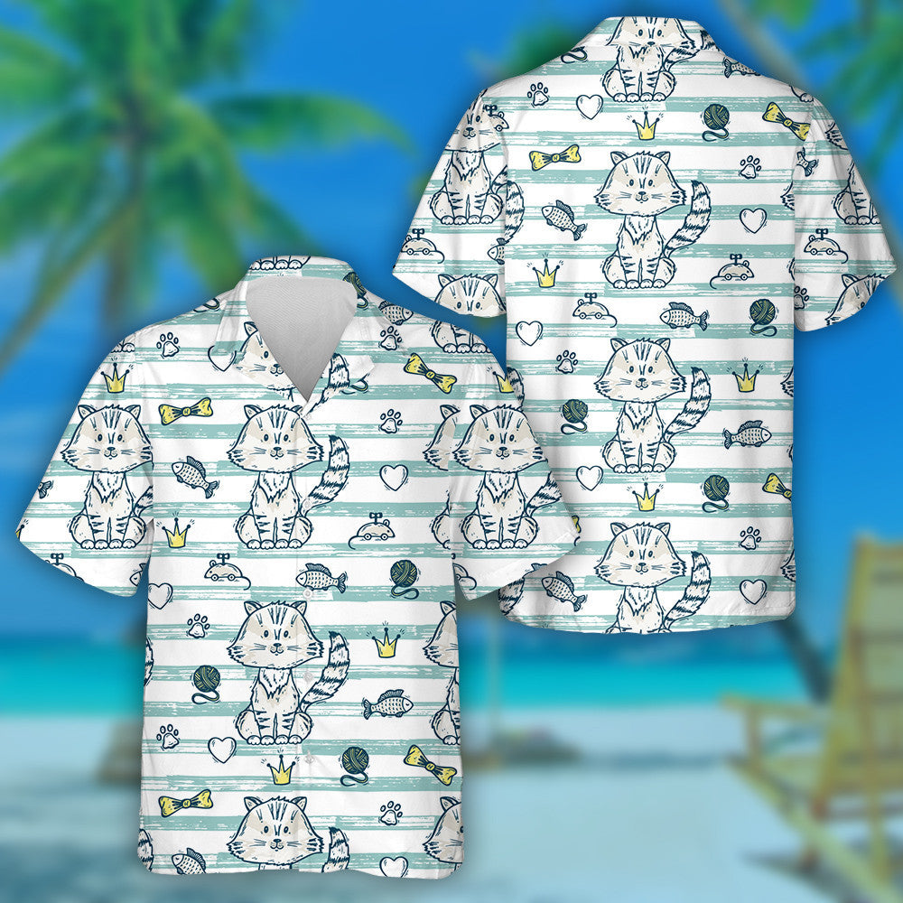 Hand Drawn Doodle Cat And Accessories For Pets Hawaiian Shirt, Hawaiian Shirt Gift, Christmas Gift