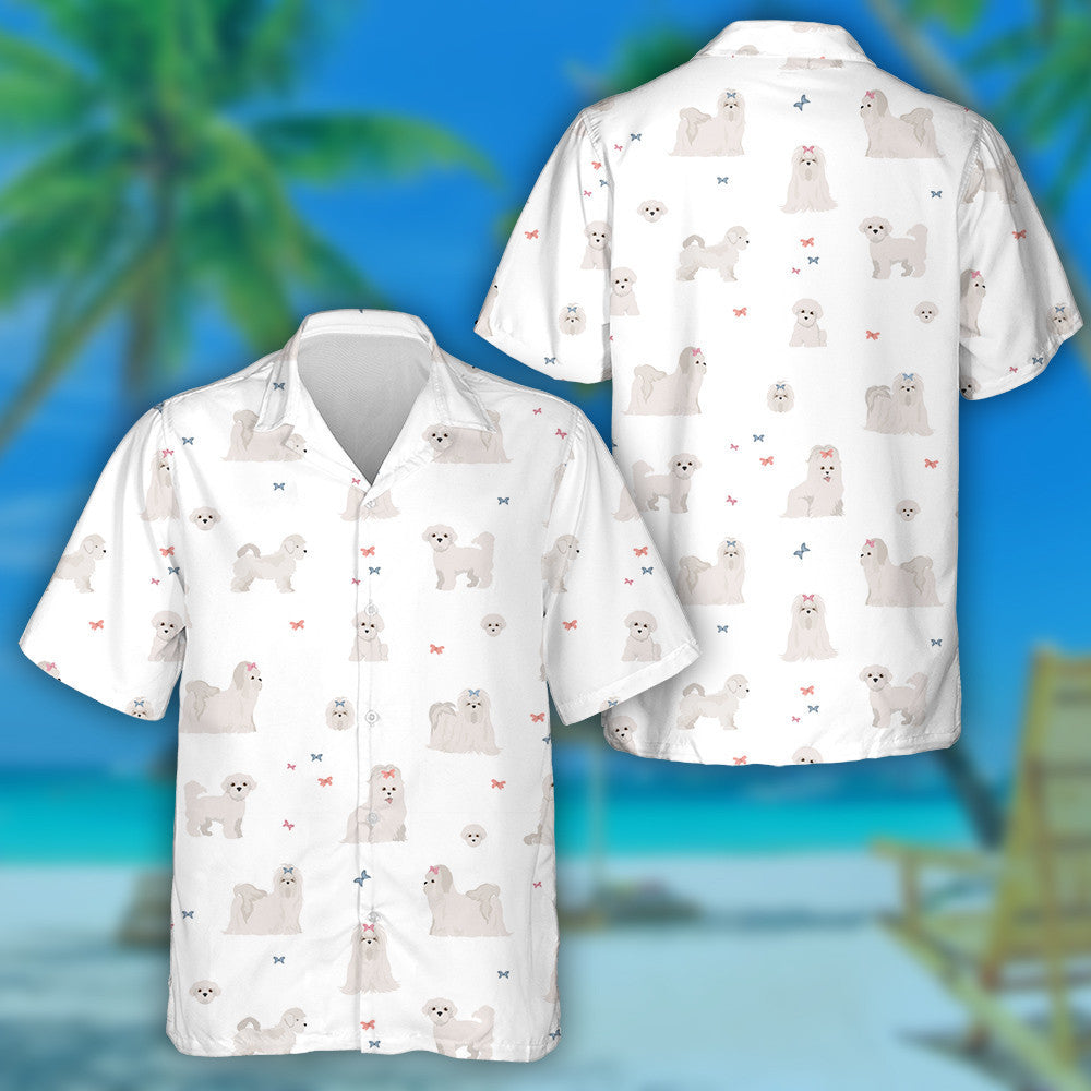 Maltese Dogs In Different Poses On White Hawaiian Shirt, Hawaiian Shirt Gift, Christmas Gift