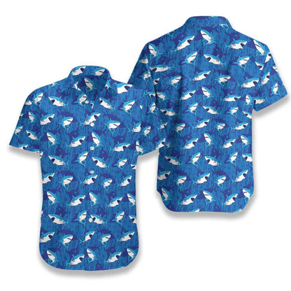 Shark On Blue Sea Pattern Hawaiian Shirt, Hawaiian Shirt Gift, Christmas Gift