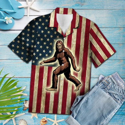Awesome Big Foot Walk On American Flag Pattern Hawaiian Shirt, Hawaiian Shirt Gift, Christmas Gift