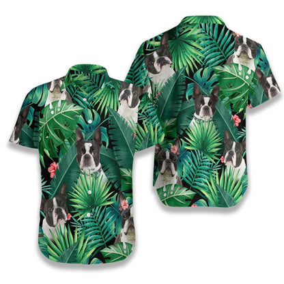 Tropical Boston Terrier Dog Pattern Hawaiian Shirt,Hawaiian Shirt Gift, Christmas Gift