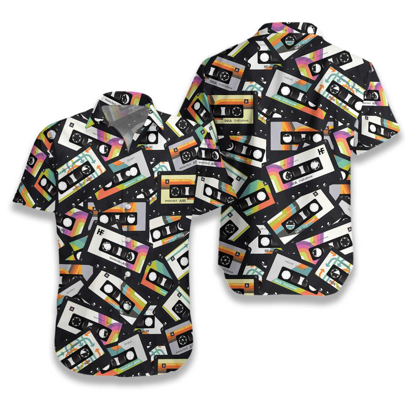 Retro Vintage Cassette Tape Black Theme Hawaiian Shirt,Hawaiian Shirt Gift, Christmas Gift