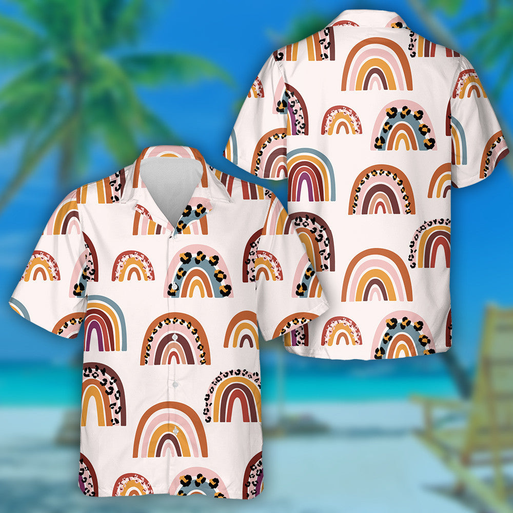 Modern Cartoon Tropical Leopard And Wild Rainbows Hawaiian Shirt, Hawaiian Shirt Gift, Christmas Gift
