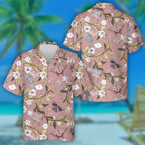 White Roses And Daffodils Flowers On A Pink Background Hawaiian Shirt, Hawaiian Shirt Gift, Christmas Gift