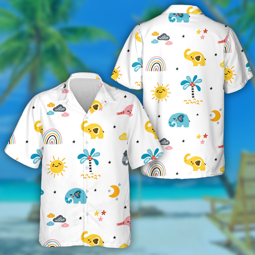 Baby Elephant With Tree Rainbow Sun And Cloud Hawaiian Shirt, Hawaiian Shirt Gift, Christmas Gift