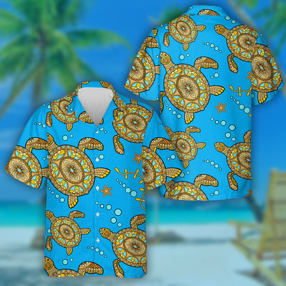 Sea Turtles Decorative And Flower On Blue Hawaiian Shirt, Hawaiian Shirt Gift, Christmas Gift