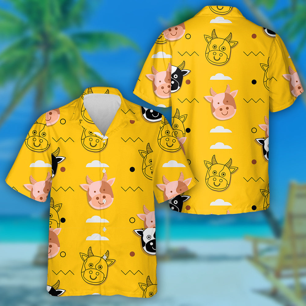 Cartoon Art Cow Dot And Zigzag Line Hawaiian Shirt, Hawaiian Shirt Gift, Christmas Gift