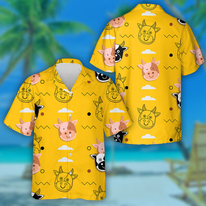 Cartoon Art Cow Dot And Zigzag Line Hawaiian Shirt, Hawaiian Shirt Gift, Christmas Gift
