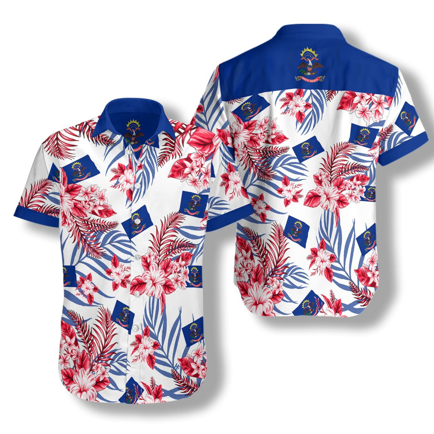 North Dakota Proud On White Background Pattern Hawaiian Shirt, Hawaiian Shirt Gift, Christmas Gift