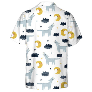 Wolf Howling At The Moon Cute Forest Character Hawaiian Shirt, Hawaiian Shirt Gift, Christmas Gift