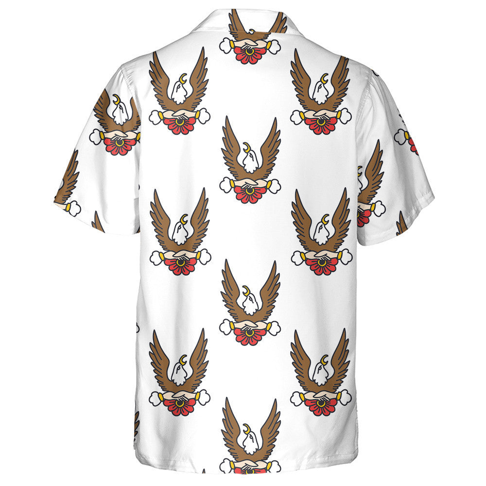 Brown Eagle Raised Wing With Flower Hawaiian Shirt, Hawaiian For Gift