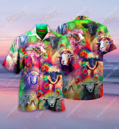 Colorful Sheeps Unisex Hawaiian Shirt Ocean Short Sleeve Hawaiian Crazy Shirts Hawaiian Shirts For Men, Hawaiian Shirt Gift, Christmas Gift