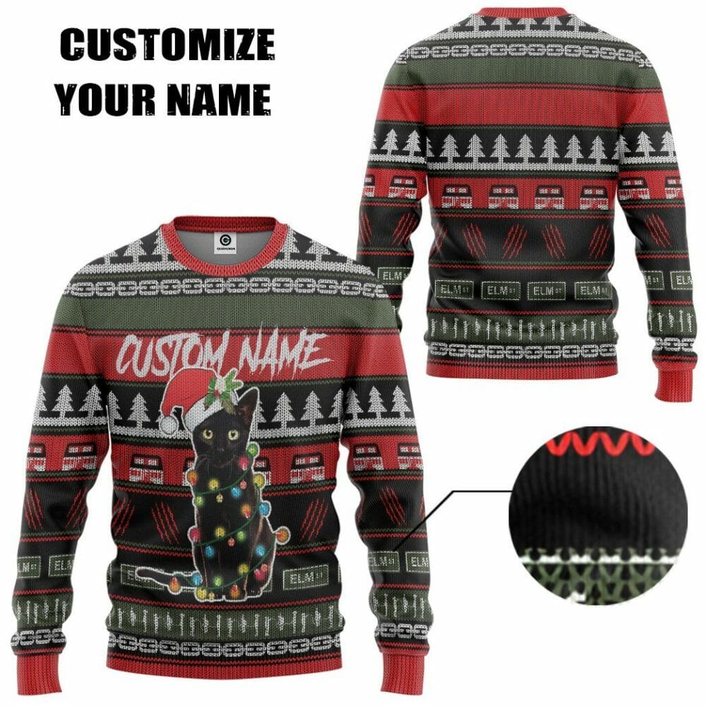 3D Custom Schwarze Katze Hässliche Weihnachten T-Shirt Hoodie Bekleidung