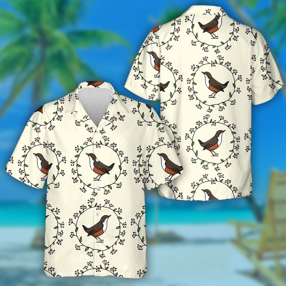 Sweet Birds In Floral Wreath With Leaves And Berries Hawaiian Shirt, Hawaiian Shirt Gift, Christmas Gift
