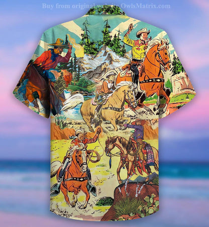 Cowboy Real Men Ride Horse Hand Drawn Pattern Hawaiian Shirt, Hawaiian Shirt Gift, Christmas Gift