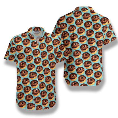Chocolate Donuts On Light Sky Blue Design Hawaiian Shirt, Hawaiian Shirt Gift, Christmas Gift