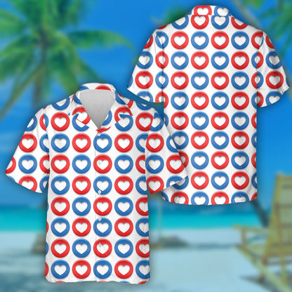 Patterns With Circles And Hearts In The US National Colors Hawaiian Shirt, Hawaiian Shirt Gift, Christmas Gift