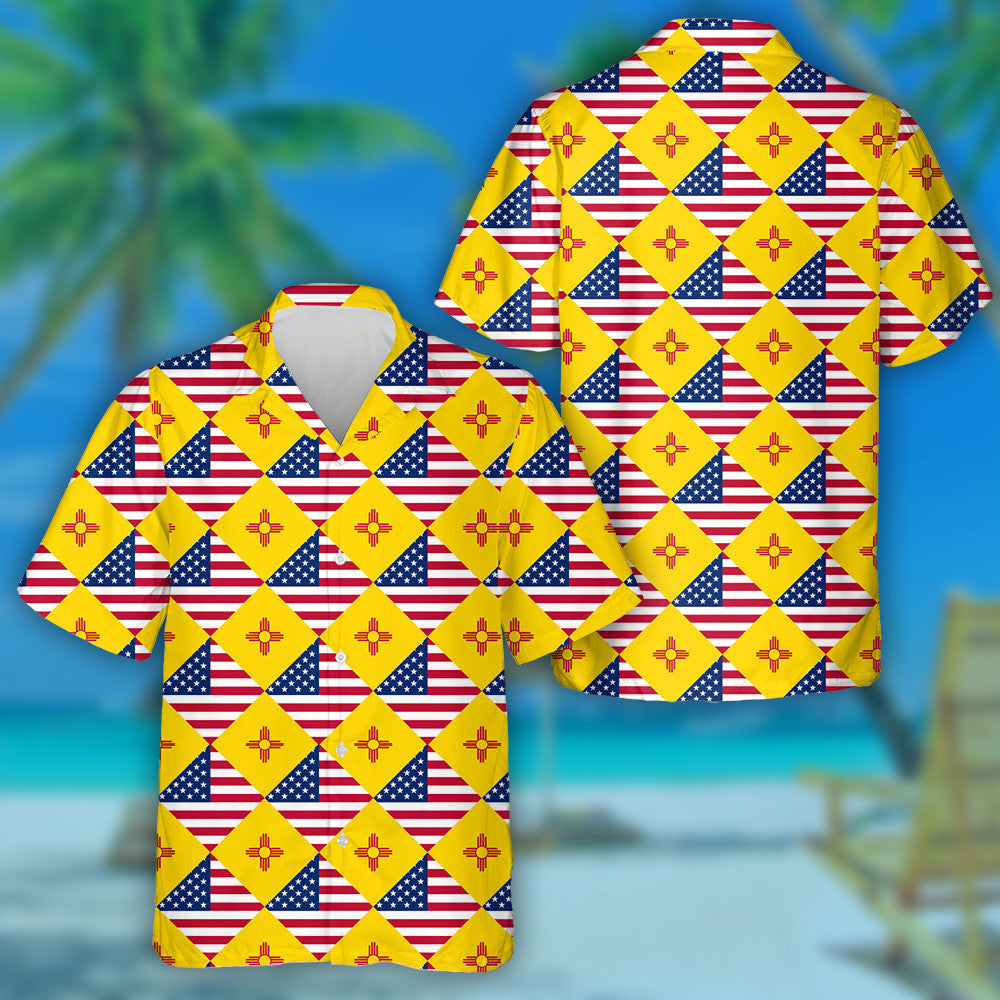 United States And New Mexico Flags Rhombus Pattern Hawaiian Shirt, Hawaiian Shirt Gift, Christmas Gift