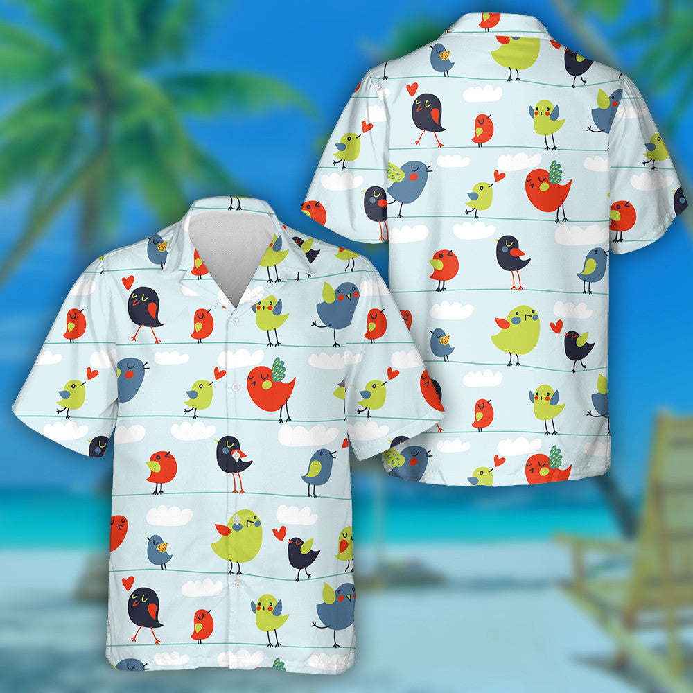 Love Birds Siiting On Wire In Ihe Sky Hawaiian Shirt, Hawaiian Shirt Gift, Christmas Gift