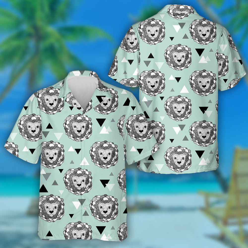 Geometric Jungle Animal Doodle Sketch Illustration Lion Hawaiian Shirt, Hawaiian Shirt Gift, Christmas Gift