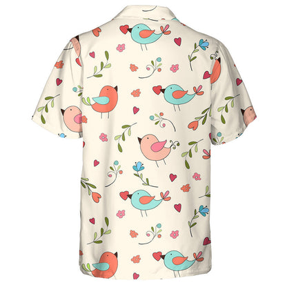 Cute Birds With Colorful Flowers Leaves And Hearts Hawaiian Shirt, Hawaiian Shirt Gift, Christmas Gift