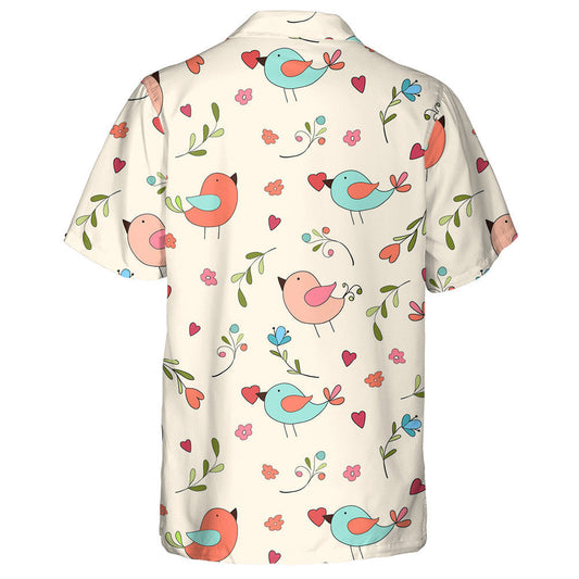 Cute Birds With Colorful Flowers Leaves And Hearts Hawaiian Shirt, Hawaiian Shirt Gift, Christmas Gift