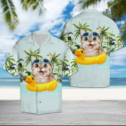 Happy Cat On The Beach Summer Time Pattern Hawaiian Shirt, Hawaiian Shirt Gift, Christmas Gift