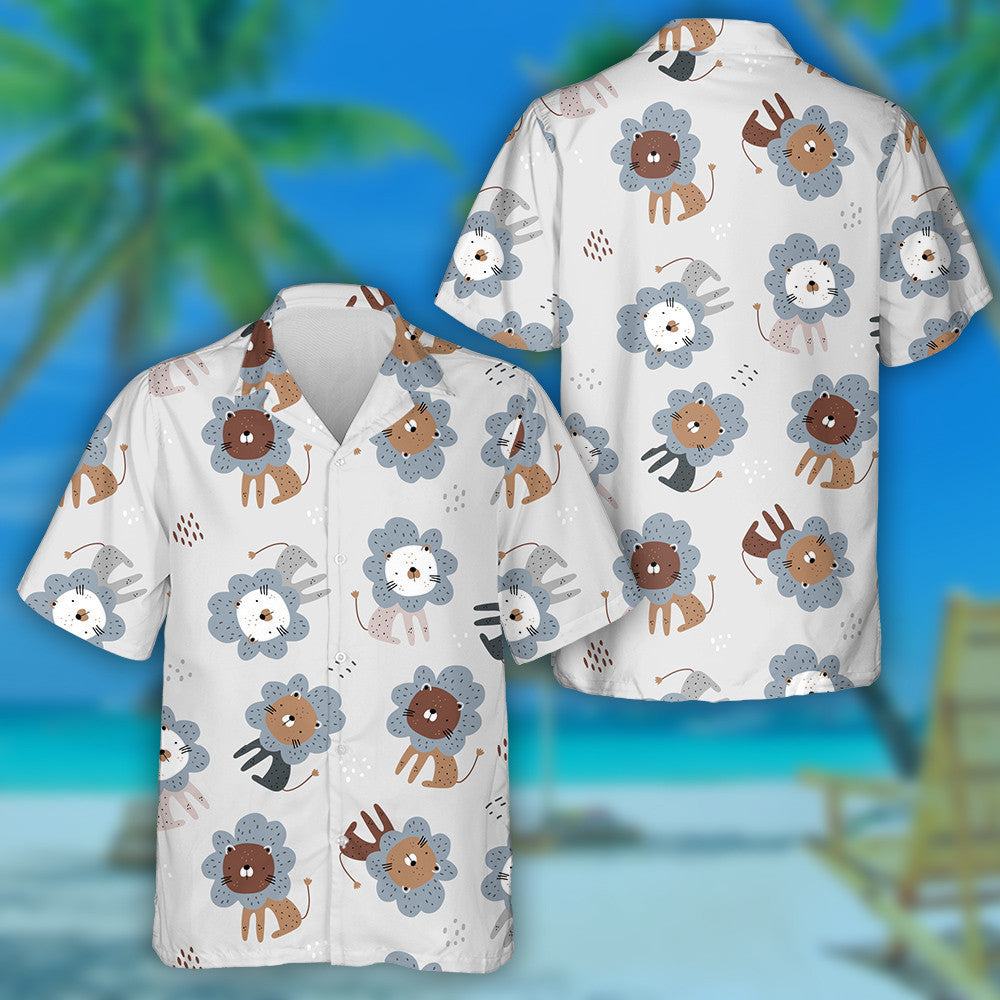 Funny Lions On Gray Background Hawaiian Shirt,Hawaiian Shirt Gift, Christmas Gift