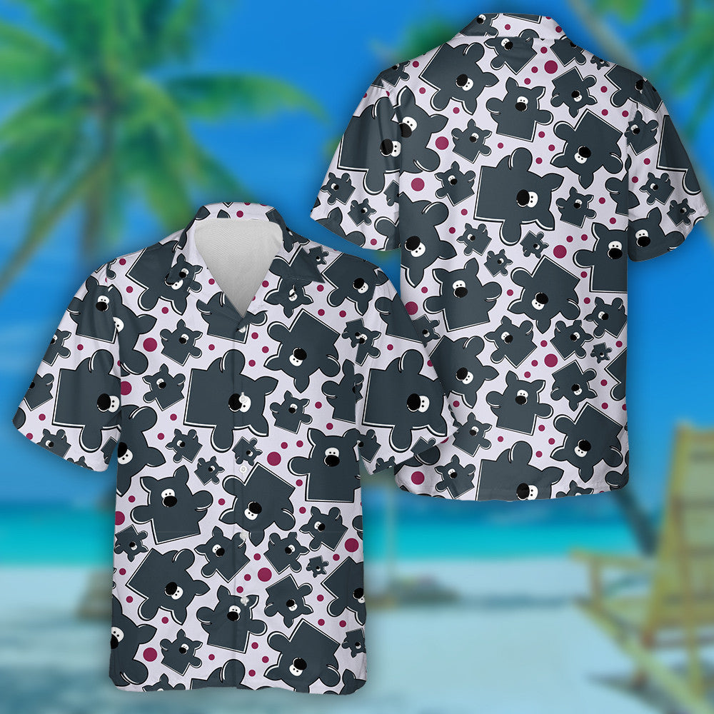 Nice Wolf And Red Dot In Jigsaw Puzzle Hawaiian Shirt, Hawaiian Shirt Gift, Christmas Gift
