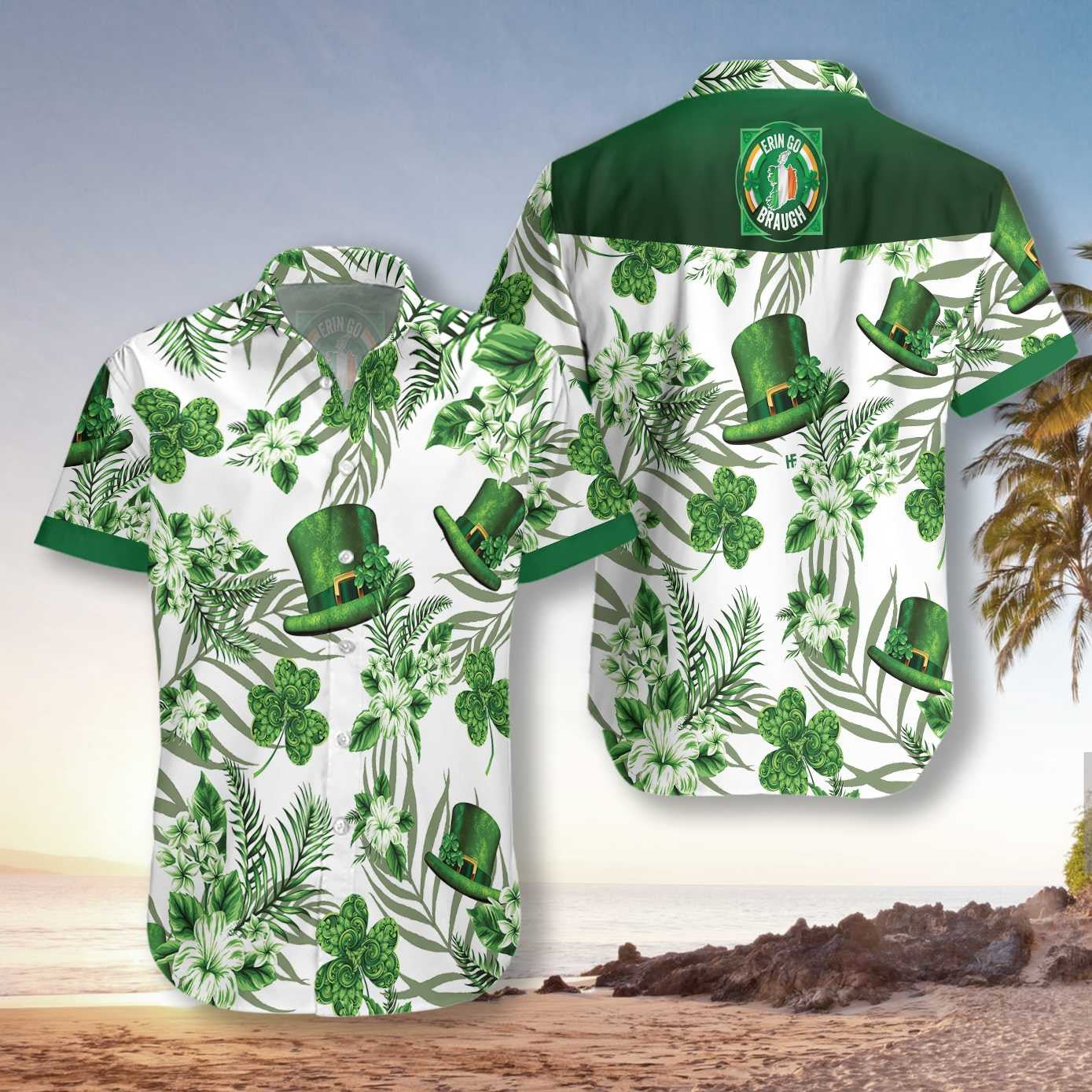 Hawaiian Shirt Erin Go Braugh Ireland Green Hat and Shamrock, Hawaiian Shirt Gift, Christmas Gift