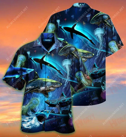 Special Sharks In The Deep Ocean Short Hawaiian Shirt Vacation Short Sleeve Hawaiian Crazy Shirts Hawaiian Shirts For Men, Hawaiian Shirt Gift, Christmas Gift