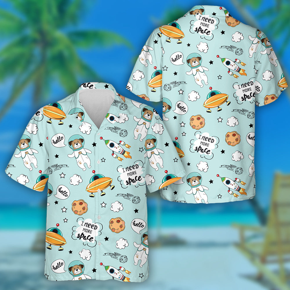 Space Stickers Funny Dog On Blue Background Hawaiian Shirt, Hawaiian Shirt Gift, Christmas Gift