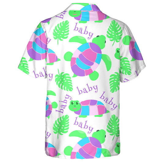 Turtle And Palm Tree Stylized Dark Red Background Hawaiian Shirt, Hawaiian Shirt Gift, Christmas Gift