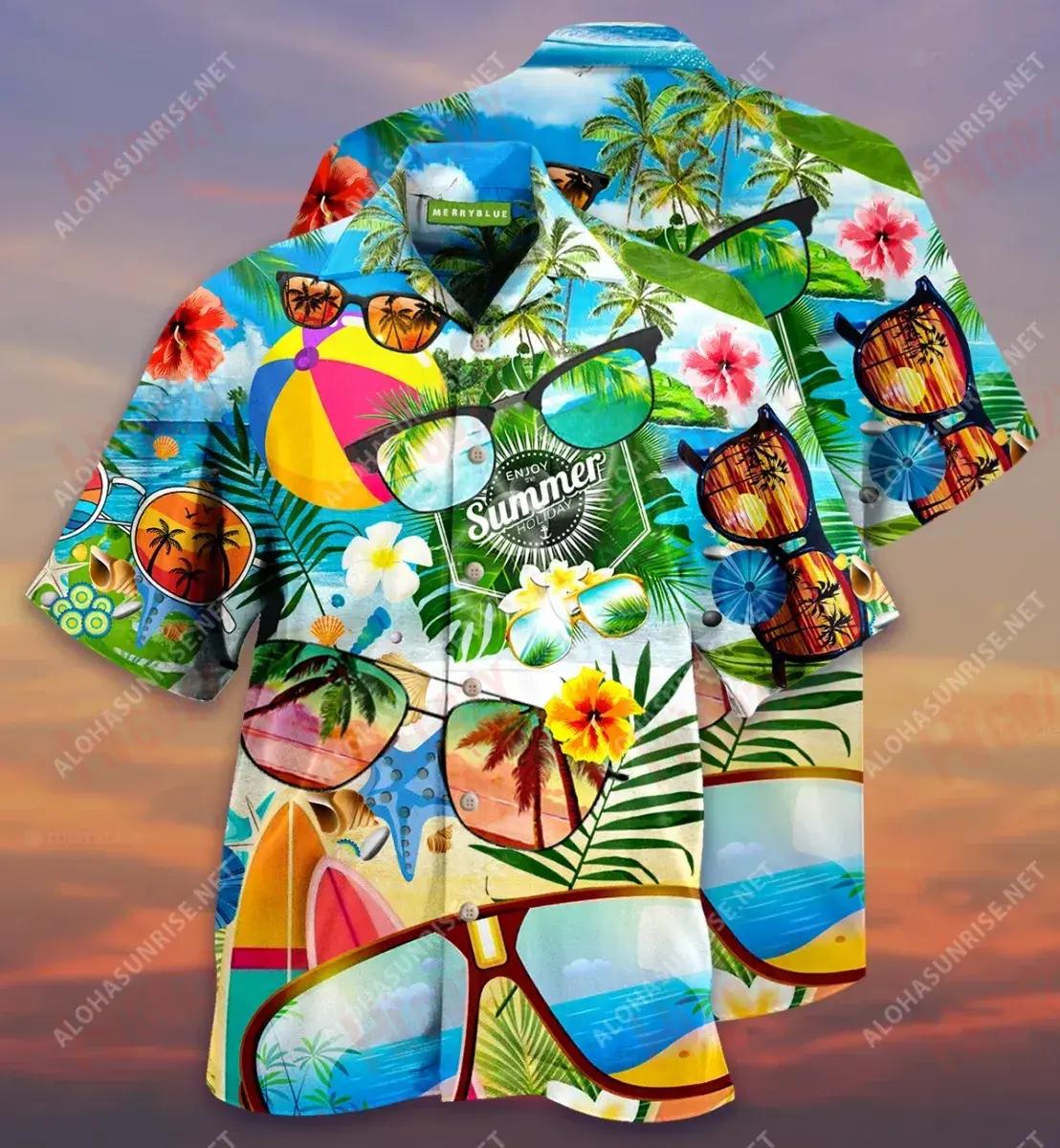 Stay Shady Enjoy Summer Sunglasses Unisex Short Sleeve Shirt Ocean Hawaiian T Shirts Tactical Hawaiian Shirt Funny Hawaiian Shirts, Hawaiian Shirt Gift, Christmas Gift