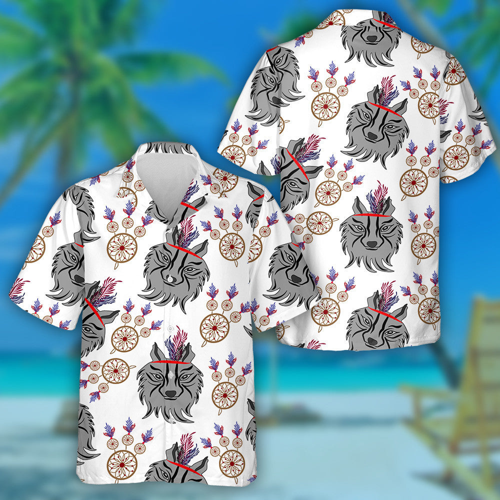Abstract Wolf With Dream Catcher In Vintage Style Hawaiian Shirt, Hawaiian Shirt Gift, Christmas Gift