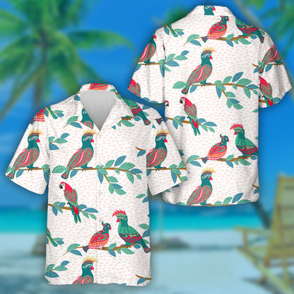 Bright Bird Parrots With Ornaments Sit On The Branches Hawaiian Shirt, Hawaiian Shirt Gift, Christmas Gift