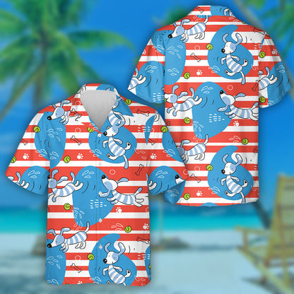 Hand Drawn Baby Dog Playing With Ball Hawaiian Shirt, Hawaiian Shirt Gift, Christmas Gift