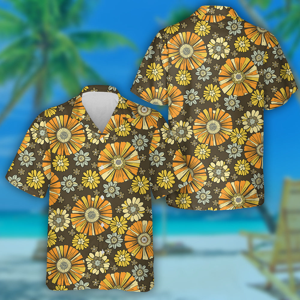Hand Drawn Retro Style Pattern With Small Flowers Hawaiian Shirt, Hawaiian Shirt Gift, Christmas Gift