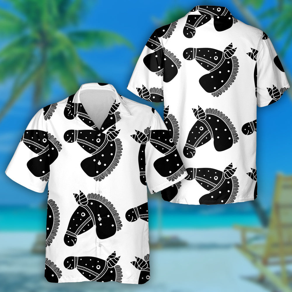 Cartoon With Black Horses On White Hawaiian Shirt, Hawaiian For Gift