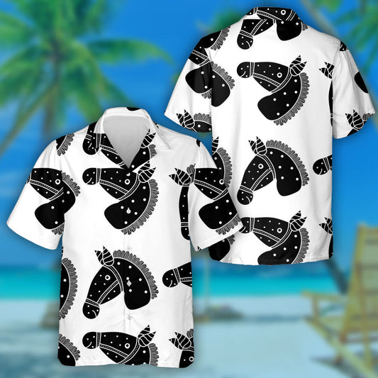 Cartoon With Black Horses On White Hawaiian Shirt, Hawaiian For Gift