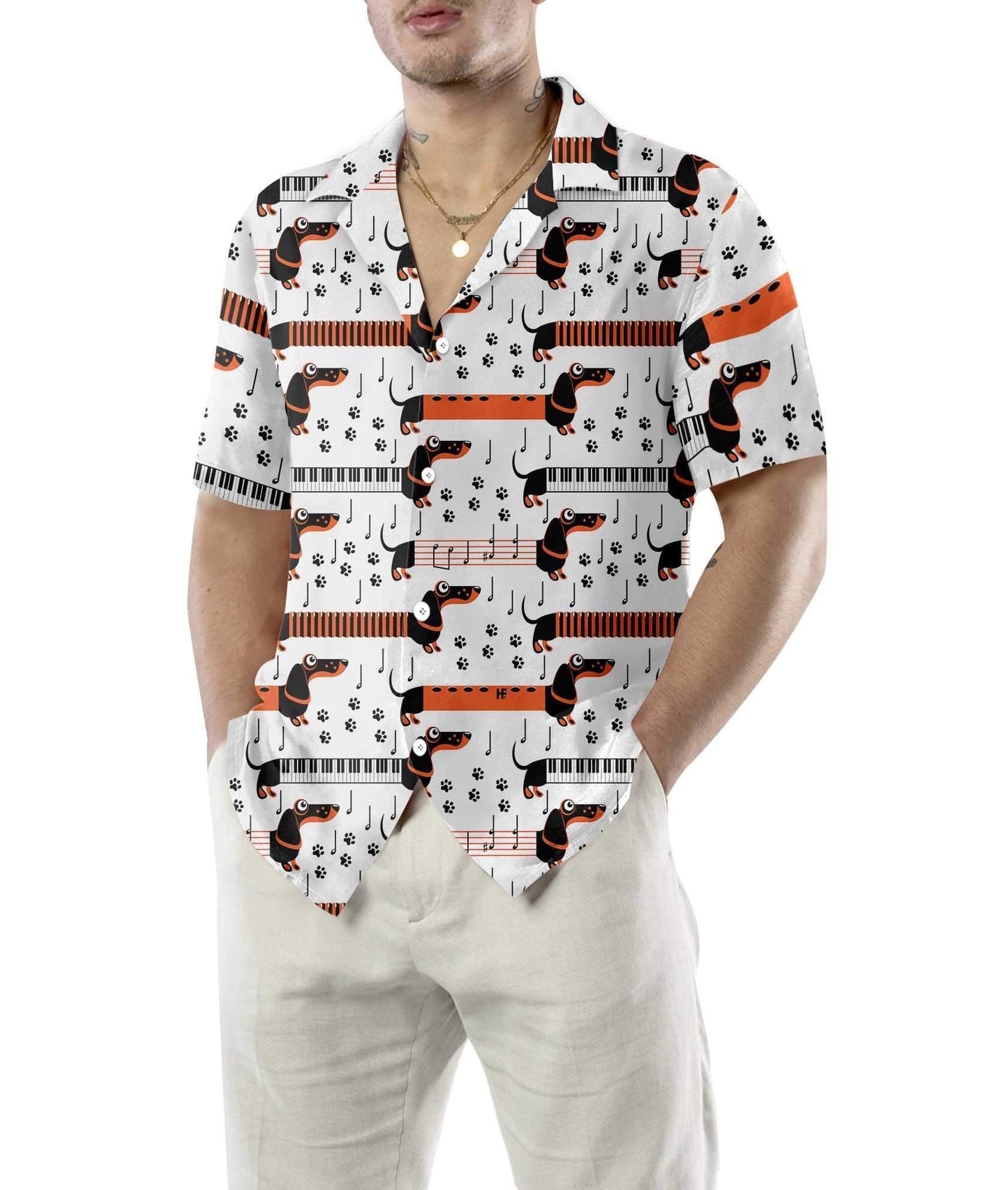 Funny Piano Dachshund Dog Design Hawaiian Shirt,Hawaiian Shirt Gift, Christmas Gift